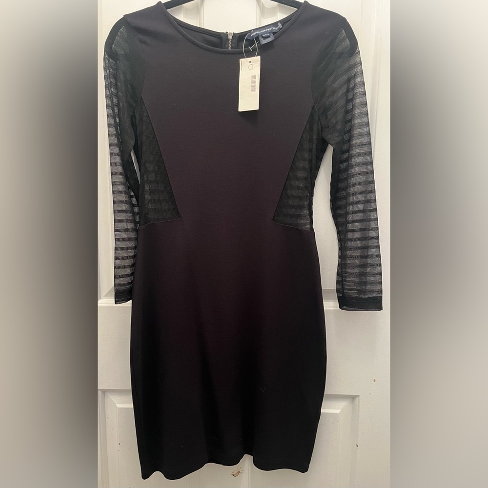 French Connection Black Dress with Sheer Sleeves and Sides- NWOT